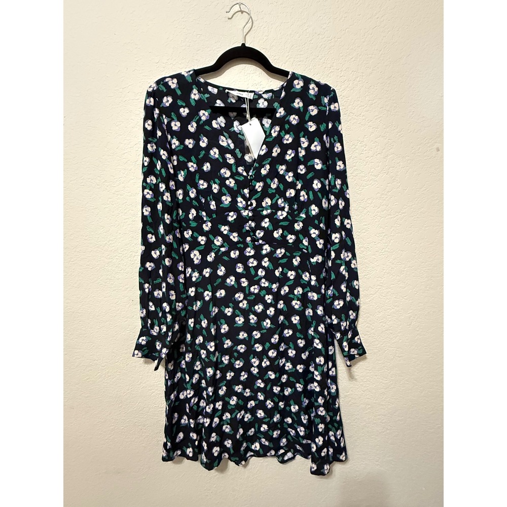 NWT MNG Mango Floral Print Dress Long Sleeve Button Front Mini Dress‎